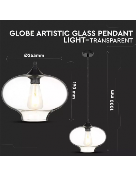 3867-Lampadario LED ad Ampolla in Vetro con Portalampada E Max  Colore Trasparente-2