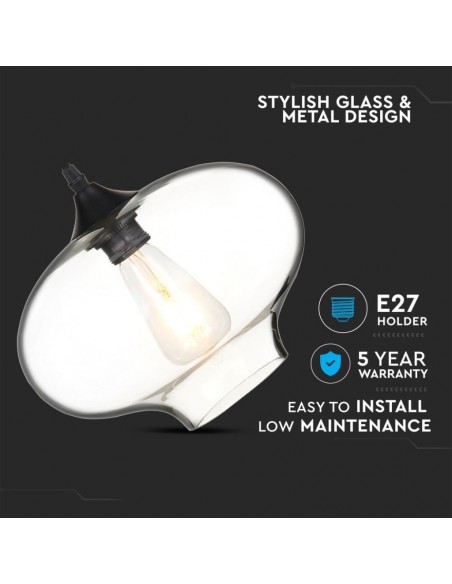 3867-Lampadario LED ad Ampolla in Vetro con Portalampada E Max  Colore Trasparente-6