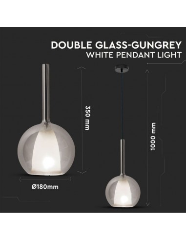 3877-Lampadario LED in Vetro con Portalampada Doppio E Max  Colore Bianco e Grigio d mm-2