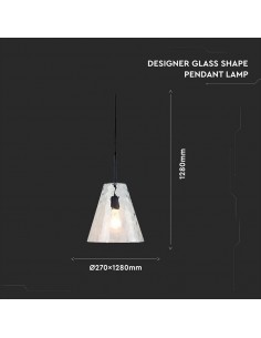 3881-Lampadario LED a Cono in Vetro con Portalampada E Max  Colore Trasparente-1 2