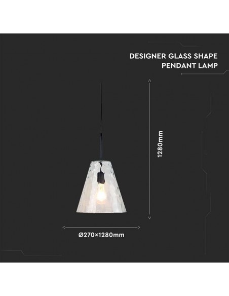 3881-Lampadario LED a Cono in Vetro con Portalampada E Max  Colore Trasparente-2