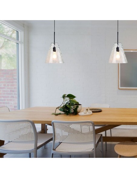 3881-Lampadario LED a Cono in Vetro con Portalampada E Max  Colore Trasparente-3