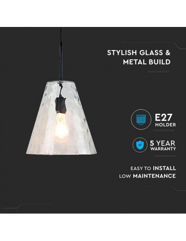 3881-Lampadario LED a Cono in Vetro con Portalampada E Max  Colore Trasparente-5