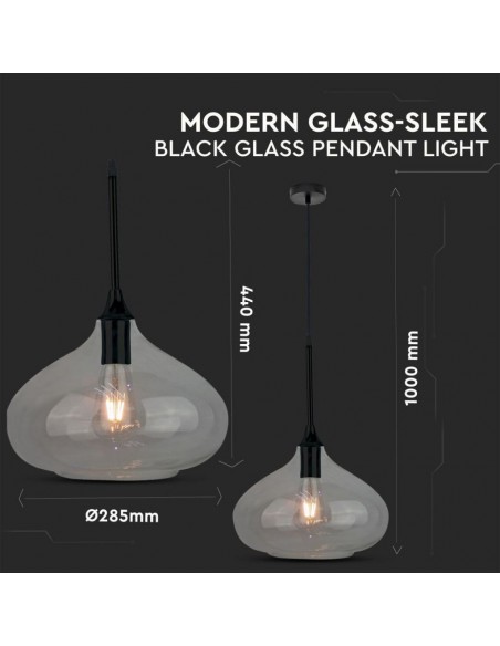 3885-Lampadario LED a Goccia in Vetro Lucido con Portalampada E Max  Colore Nero-2