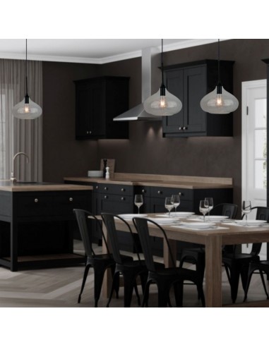 3885-Lampadario LED a Goccia in Vetro Lucido con Portalampada E Max  Colore Nero-3