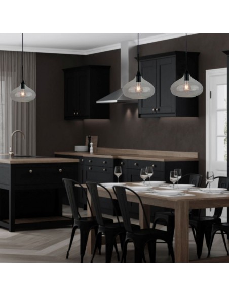 3885-Lampadario LED a Goccia in Vetro Lucido con Portalampada E Max  Colore Nero-3