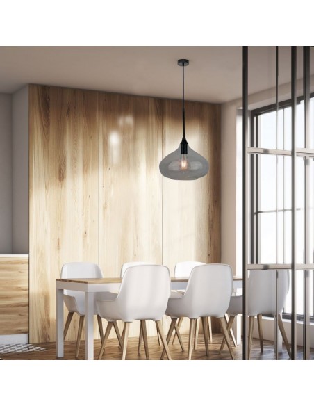 3885-Lampadario LED a Goccia in Vetro Lucido con Portalampada E Max  Colore Nero-4