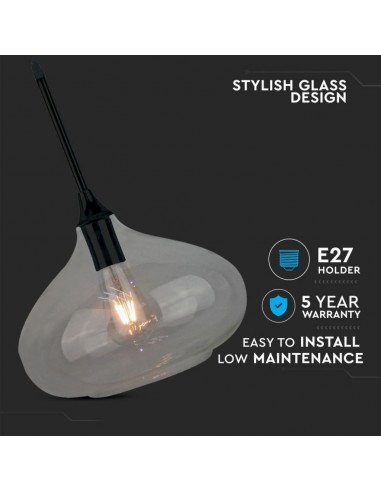 3885-Lampadario LED a Goccia in Vetro Lucido con Portalampada E Max  Colore Nero-5