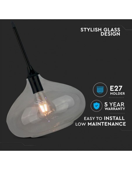 3885-Lampadario LED a Goccia in Vetro Lucido con Portalampada E Max  Colore Nero-5