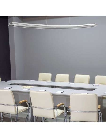 3898-Lampadario LED a Sospensione Curvo in Metallo a Specchio con Copertura in Vetro  Colore Cromato -3