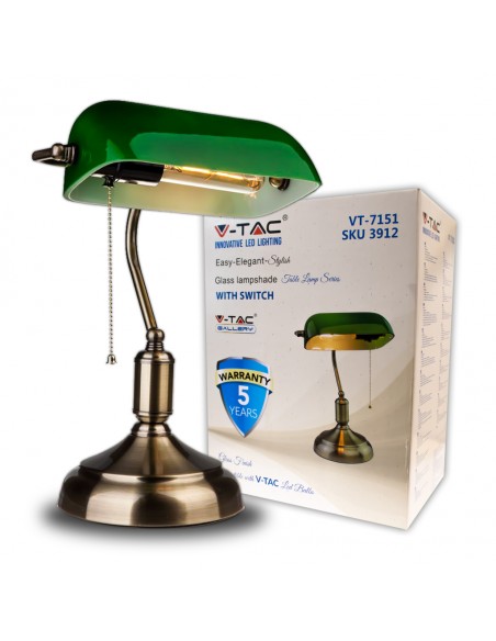 3912-Lampada LED da Tavolo Vintage in Metallo con Portalampada E Diffusore Inclinabile di  in Vetro Colore Verde-1