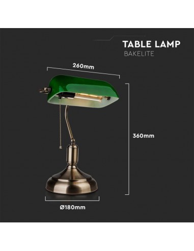 3912-Lampada LED da Tavolo Vintage in Metallo con Portalampada E Diffusore Inclinabile di  in Vetro Colore Verde-2