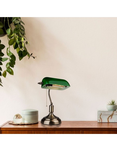 3912-Lampada LED da Tavolo Vintage in Metallo con Portalampada E Diffusore Inclinabile di  in Vetro Colore Verde-4