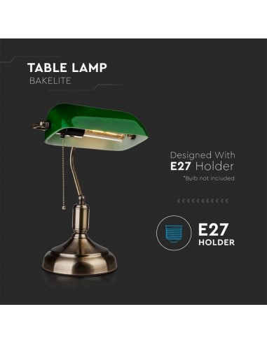 3912-Lampada LED da Tavolo Vintage in Metallo con Portalampada E Diffusore Inclinabile di  in Vetro Colore Verde-6