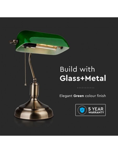 3912-Lampada LED da Tavolo Vintage in Metallo con Portalampada E Diffusore Inclinabile di  in Vetro Colore Verde-7