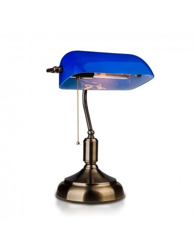 3913-Lampada LED da Tavolo Vintage in Metallo con Portalampada E Diffusore Inclinabile di  in Vetro Colore Blu-1