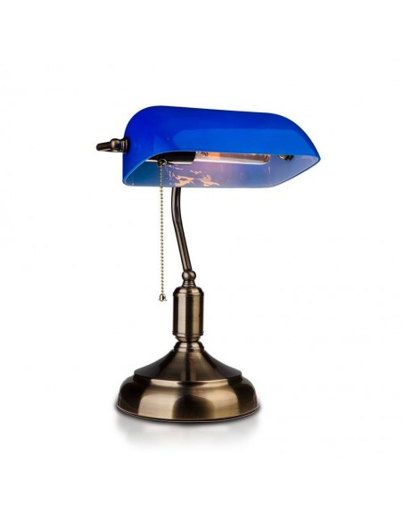 3913-Lampada LED da Tavolo Vintage in Metallo con Portalampada E Diffusore Inclinabile di  in Vetro Colore Blu-1