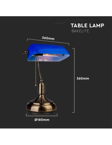 3913-Lampada LED da Tavolo Vintage in Metallo con Portalampada E Diffusore Inclinabile di  in Vetro Colore Blu-2