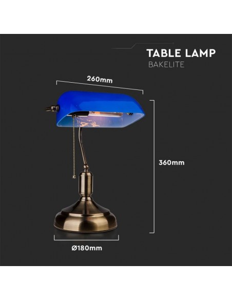 3913-Lampada LED da Tavolo Vintage in Metallo con Portalampada E Diffusore Inclinabile di  in Vetro Colore Blu-2