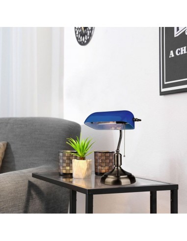 3913-Lampada LED da Tavolo Vintage in Metallo con Portalampada E Diffusore Inclinabile di  in Vetro Colore Blu-3