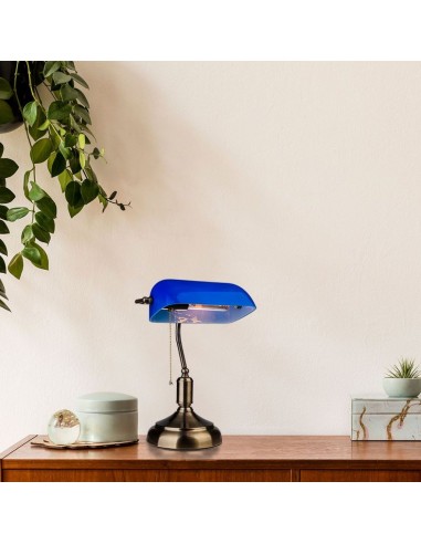 3913-Lampada LED da Tavolo Vintage in Metallo con Portalampada E Diffusore Inclinabile di  in Vetro Colore Blu-4