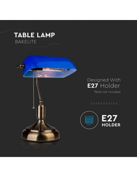 3913-Lampada LED da Tavolo Vintage in Metallo con Portalampada E Diffusore Inclinabile di  in Vetro Colore Blu-5