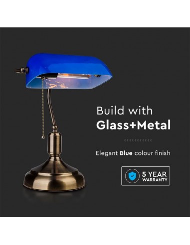 3913-Lampada LED da Tavolo Vintage in Metallo con Portalampada E Diffusore Inclinabile di  in Vetro Colore Blu-6