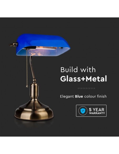 3913-Lampada LED da Tavolo Vintage in Metallo con Portalampada E Diffusore Inclinabile di  in Vetro Colore Blu-6