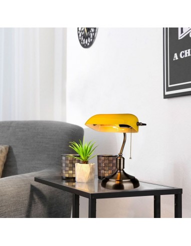 3914-Lampada LED da Tavolo Vintage in Metallo con Portalampada E Diffusore Inclinabile di  in Vetro Colore Giallo-3
