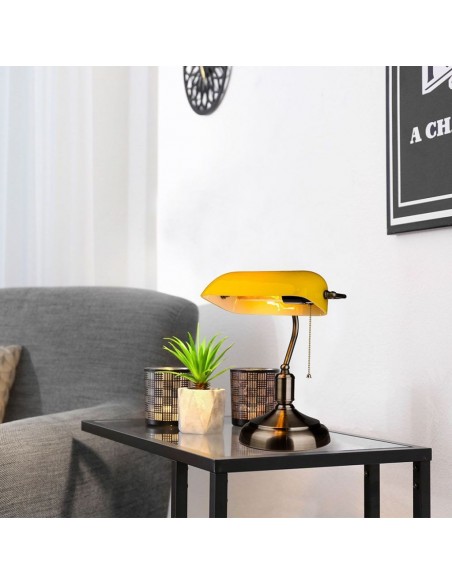 3914-Lampada LED da Tavolo Vintage in Metallo con Portalampada E Diffusore Inclinabile di  in Vetro Colore Giallo-3