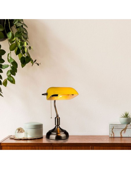 3914-Lampada LED da Tavolo Vintage in Metallo con Portalampada E Diffusore Inclinabile di  in Vetro Colore Giallo-4