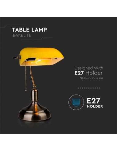 3914-Lampada LED da Tavolo Vintage in Metallo con Portalampada E Diffusore Inclinabile di  in Vetro Colore Giallo-5