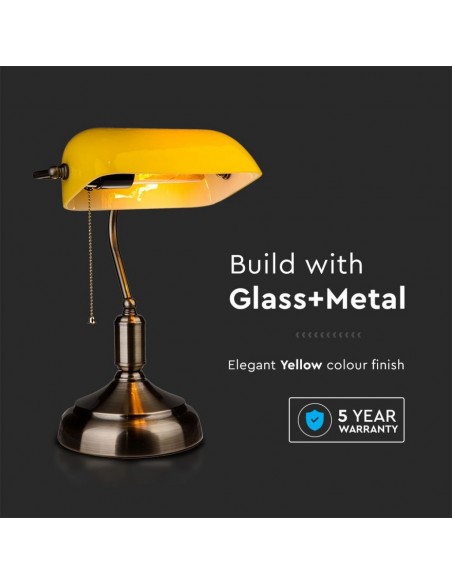 3914-Lampada LED da Tavolo Vintage in Metallo con Portalampada E Diffusore Inclinabile di  in Vetro Colore Giallo-6