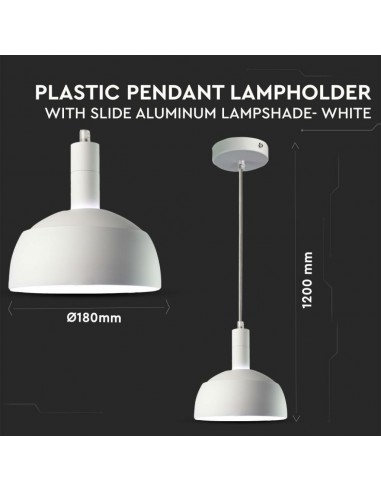 3920-Lampadario LED con Paralume in Alluminio e Portalampada E Max  Colore Bianco-2