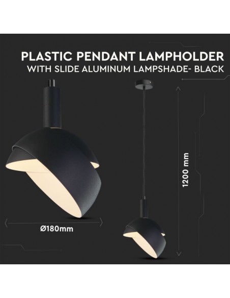 3921-Lampadario LED con Paralume in Alluminio e Portalampada E Max  Colore Nero-2