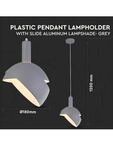 3922-Lampadario LED con Paralume in Alluminio e Portalampada E Max  Colore Grigio-2