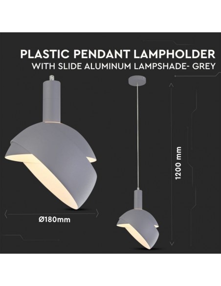 3922-Lampadario LED con Paralume in Alluminio e Portalampada E Max  Colore Grigio-2