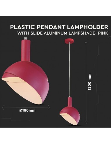 3923-Lampadario LED con Paralume in Alluminio e Portalampada E Max  Colore Rosa-2