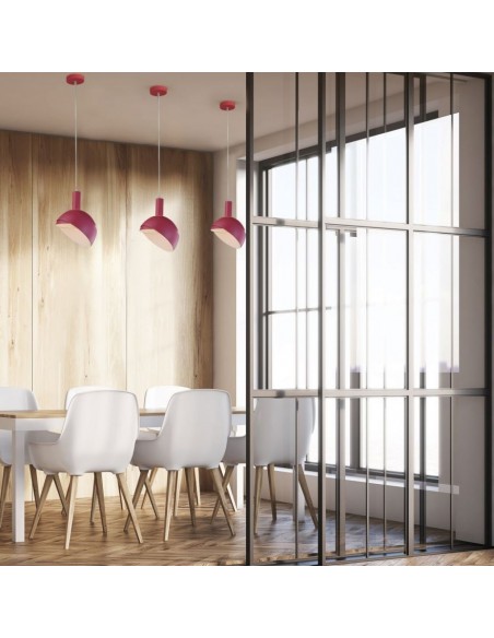 3923-Lampadario LED con Paralume in Alluminio e Portalampada E Max  Colore Rosa-3