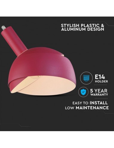 3923-Lampadario LED con Paralume in Alluminio e Portalampada E Max  Colore Rosa-5