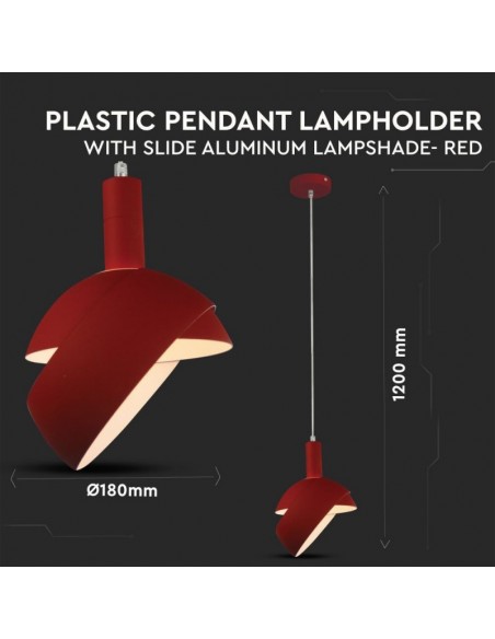 3924-Lampadario LED con Paralume in Alluminio e Portalampada E Max  Colore Rosso-2