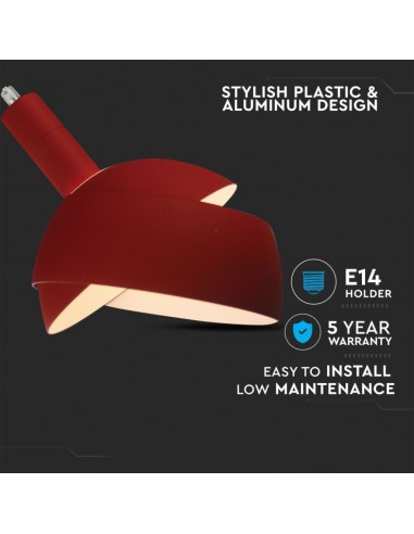 3924-Lampadario LED con Paralume in Alluminio e Portalampada E Max  Colore Rosso-6