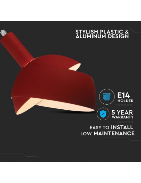 3924-Lampadario LED con Paralume in Alluminio e Portalampada E Max  Colore Rosso-6