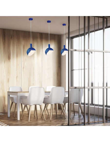 3925-Lampadario LED con Paralume in Alluminio e Portalampada E Max  Colore Blu-3