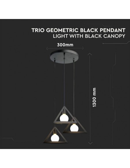 3927-Lampadario LED in Metallo con  Piramidali Portalampade E Max  Colore Nero-2