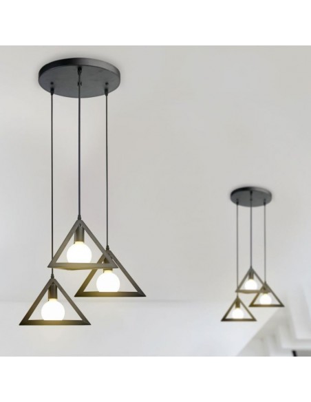 3927-Lampadario LED in Metallo con  Piramidali Portalampade E Max  Colore Nero-3