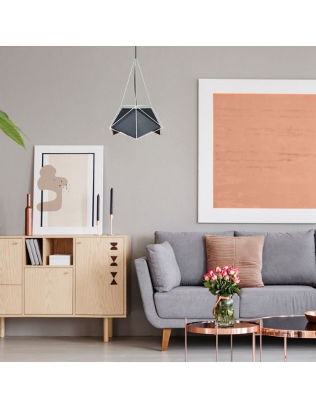 3944-Lampadario LED Poliedrico in Metallo con Portalampada E Max  Colore Nero e Telaio Bianco-3