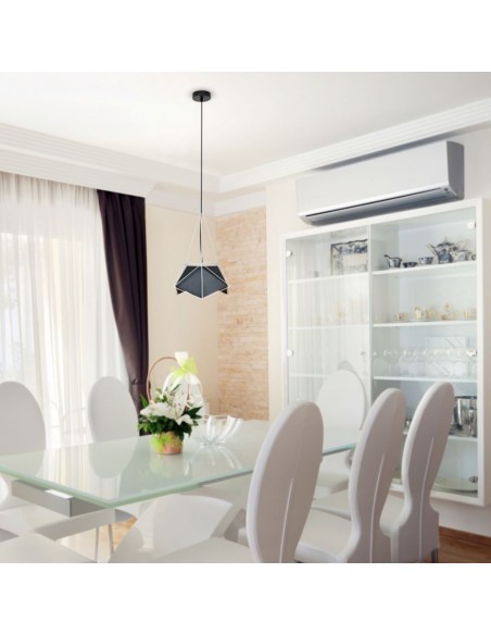 3944-Lampadario LED Poliedrico in Metallo con Portalampada E Max  Colore Nero e Telaio Bianco-4