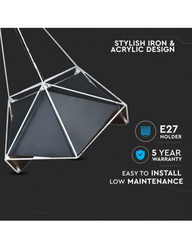 3944-Lampadario LED Poliedrico in Metallo con Portalampada E Max  Colore Nero e Telaio Bianco-5