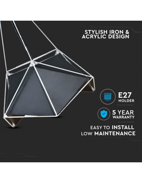 3944-Lampadario LED Poliedrico in Metallo con Portalampada E Max  Colore Nero e Telaio Bianco-5